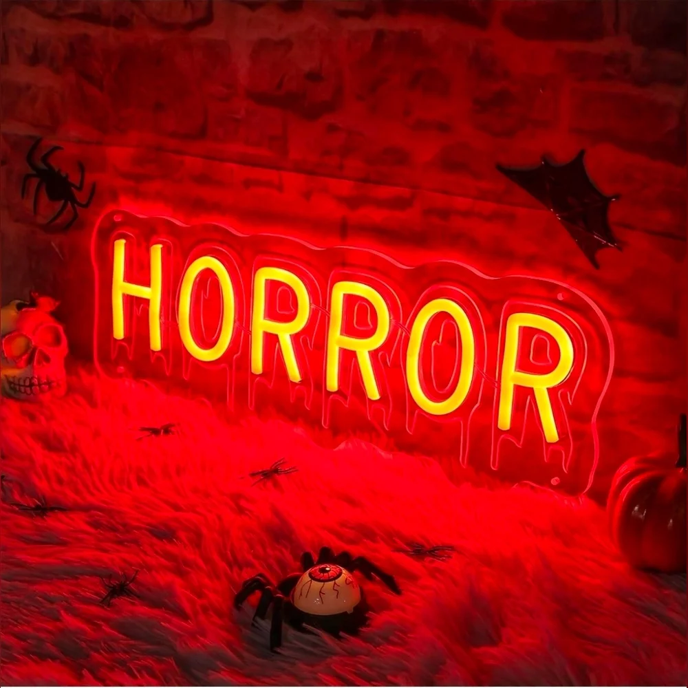 Horror Neon Signs, Red Spooky Halloween Led Neon Light Sign for Haunted House